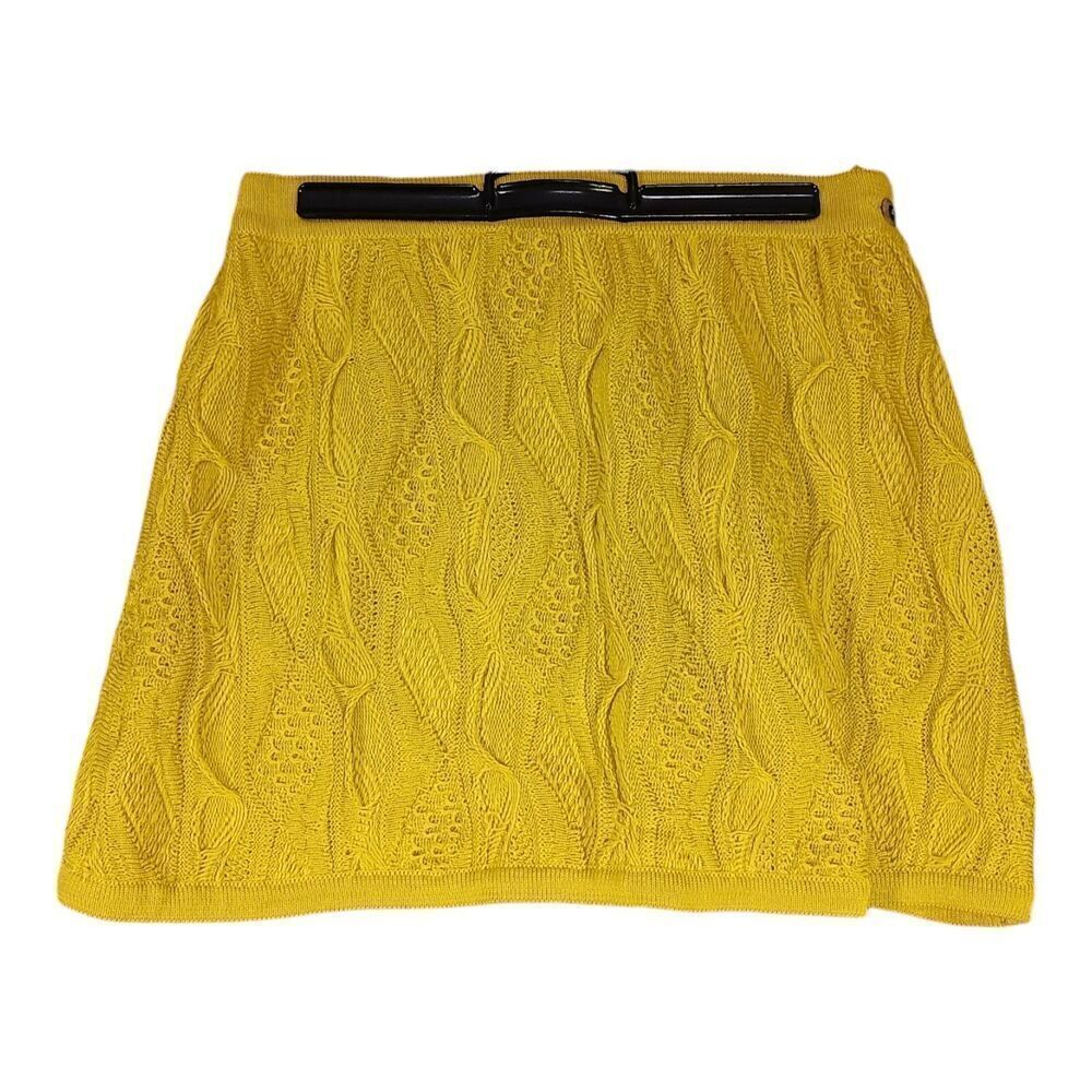 Coogi Sweater Skirt Mini Cotton Knit Textured Mustard Yellow 14" Women's Small